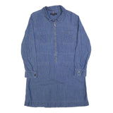 TOMMY HILFIGER Womens Blue Denim Day Dress Cotton Blend Long Sleeve L Zip Collar