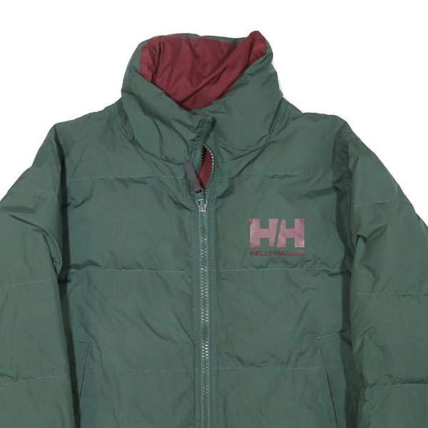 HELLY HANSEN Womens Green & Burgundy Puffer Jacket M Polyester Zip Casual