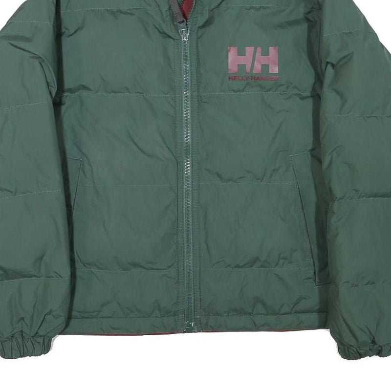 HELLY HANSEN Womens Green & Burgundy Puffer Jacket M Polyester Zip Casual