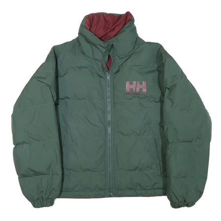 HELLY HANSEN Womens Green & Burgundy Puffer Jacket M Polyester Zip Casual