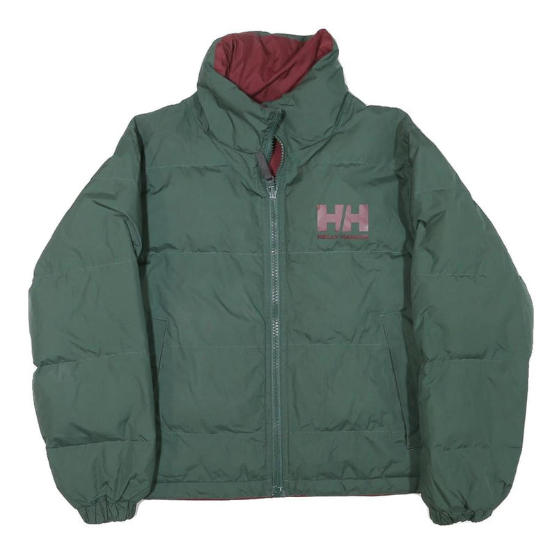HELLY HANSEN Womens Green & Burgundy Puffer Jacket M Polyester Zip Casual