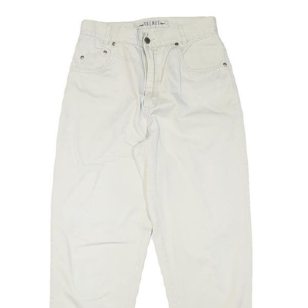 COSMOS Mens Cotton Blend Relaxed White Trousers W28 L28 Casual Zip Pocket Detail