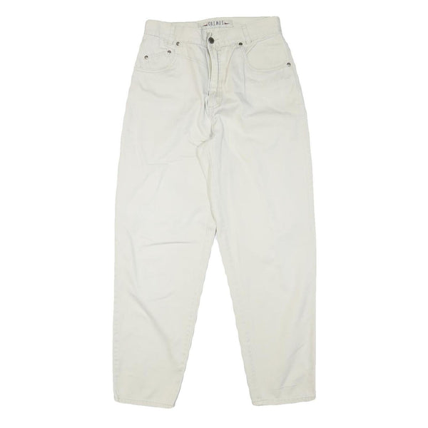 COSMOS Mens Cotton Blend Relaxed White Trousers W28 L28 Casual Zip Pocket Detail