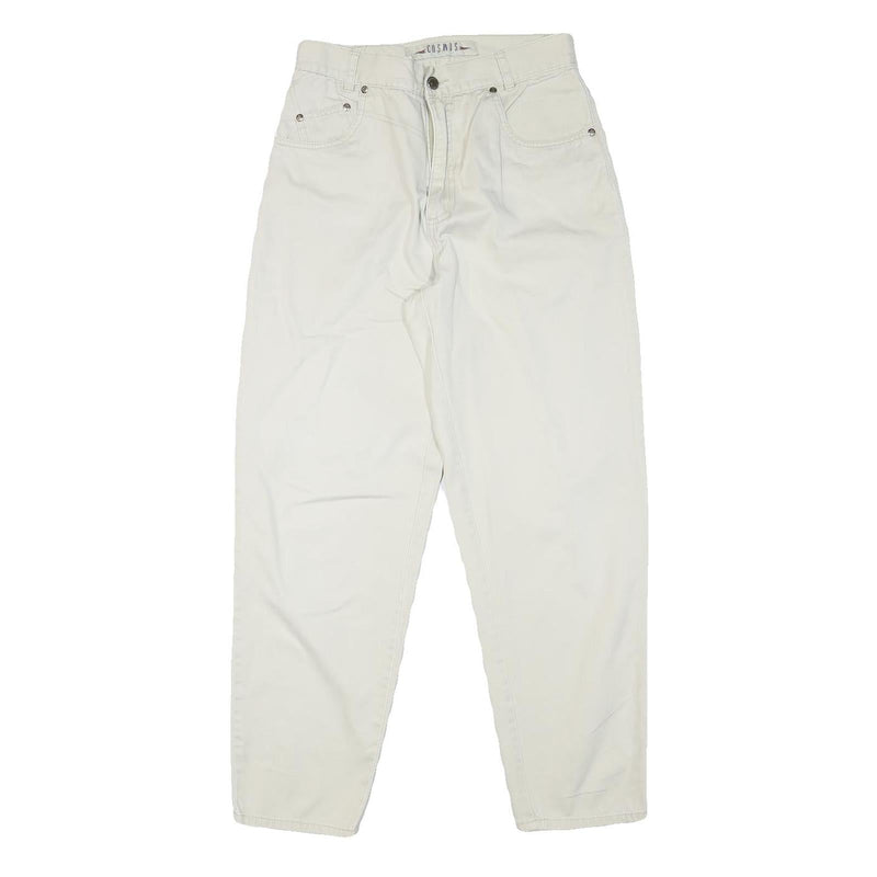 COSMOS Mens Cotton Blend Relaxed White Trousers W28 L28 Casual Zip Pocket Detail