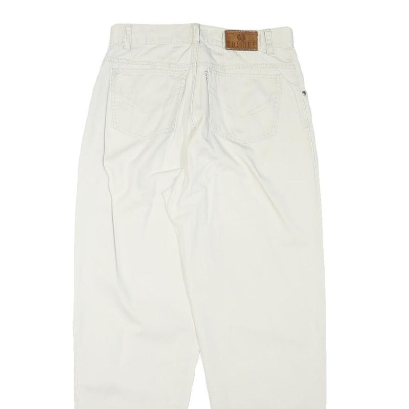COSMOS Mens Cotton Blend Relaxed White Trousers W28 L28 Casual Zip Pocket Detail
