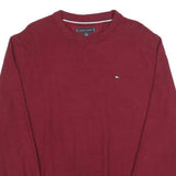 TOMMY HILFIGER Mens Maroon Plain Cotton Blend Regular Fit Crew Neck Jumper L