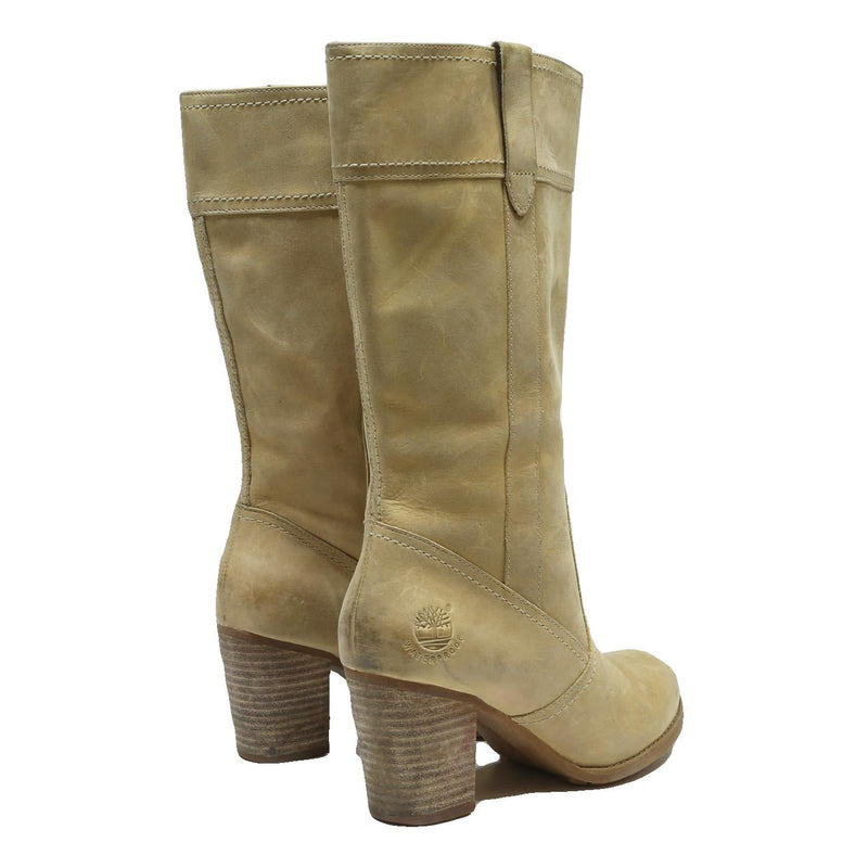 TIMBERLAND Womens Leather Beige High Heel Boots UK 5 Waterproof Stylish