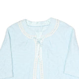 Womens Light Blue Plain Button Polyester Quilted Jacket M Short Sleeve Cropped