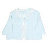 Womens Light Blue Plain Button Polyester Quilted Jacket M Short Sleeve Cropped