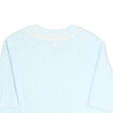 Womens Light Blue Plain Button Polyester Quilted Jacket M Short Sleeve Cropped