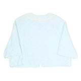 Womens Light Blue Plain Button Polyester Quilted Jacket M Short Sleeve Cropped