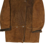 Womens Brown Suede Coat M Cotton Blend Plain Button Closure Winter Jacket