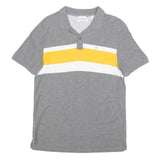 CALVIN KLEIN Mens Grey & Yellow Colourblock Short Sleeve Polo Shirt S