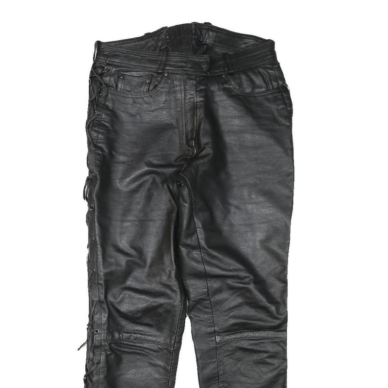 LOUIS Womens Leather Black Regular Straight Trousers W31 L31 Zip Lace-Up Sides