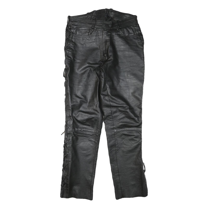 LOUIS Womens Leather Black Regular Straight Trousers W31 L31 Zip Lace-Up Sides