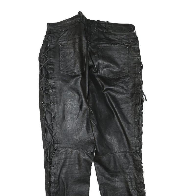 LOUIS Womens Leather Black Regular Straight Trousers W31 L31 Zip Lace-Up Sides