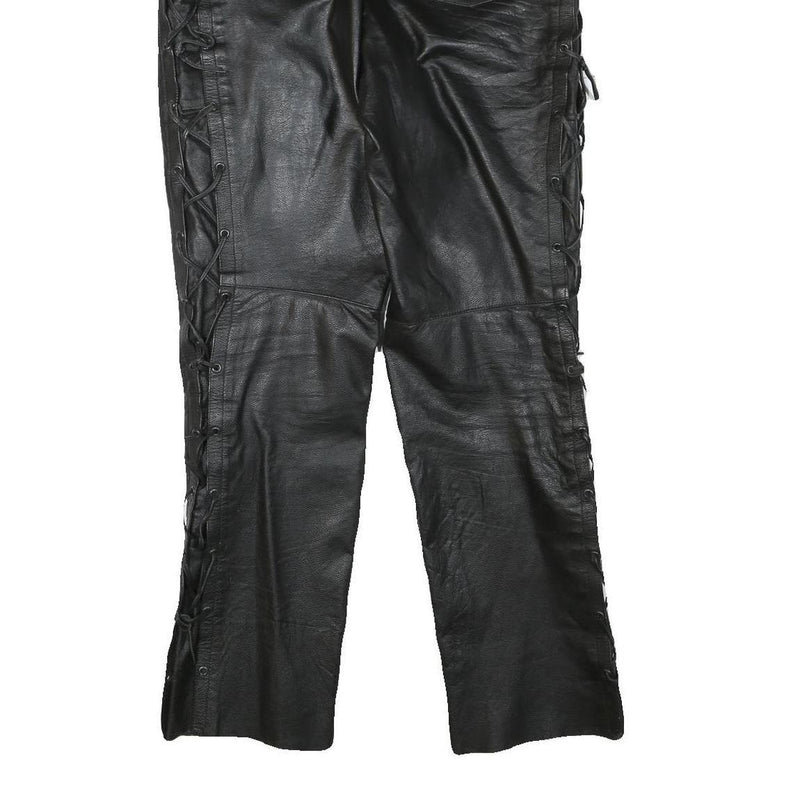 LOUIS Womens Leather Black Regular Straight Trousers W31 L31 Zip Lace-Up Sides