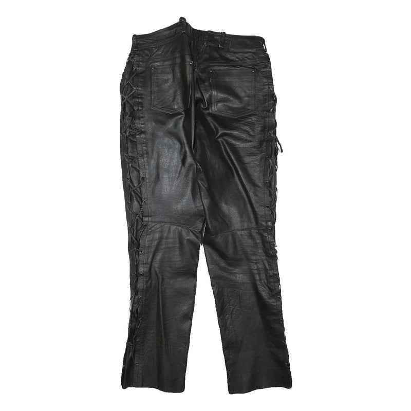 LOUIS Womens Leather Black Regular Straight Trousers W31 L31 Zip Lace-Up Sides