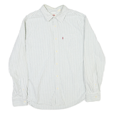 LEVI'S Mens White & Grey Stripe Cotton Blend Shirt L Casual Button Down Long