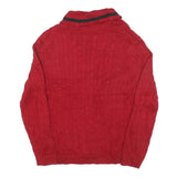 LAUREN RALPH LAUREN Womens Red Cable Knit Button Up Jumper Shawl Collar XL