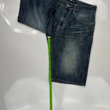 Avirex Wide Leg Graphic Denim Shorts - 34W 13L Dark Wash Cotton