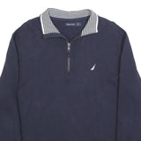 NAUTICA Mens Navy & White 1/4 Zip Collar L Sweatshirt Cotton Blend Casual