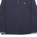 NAUTICA Mens Navy & White 1/4 Zip Collar L Sweatshirt Cotton Blend Casual