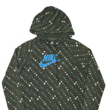 NIKE Girls Green & Blue Hoodie L Cotton Blend Printed Pullover Hooded Sweatshirt