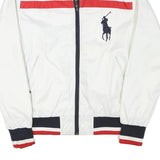 POLO RALPH LAUREN Mens White & Navy Zip Jacket XL Polyester Blend Striped Track