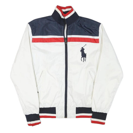 POLO RALPH LAUREN Mens White & Navy Zip Jacket XL Polyester Blend Striped Track