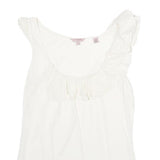 TED BAKER Womens White Ruffle Detail Sleeveless Round Neck Top M Elegant
