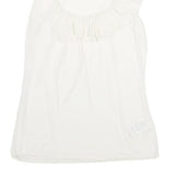 TED BAKER Womens White Ruffle Detail Sleeveless Round Neck Top M Elegant