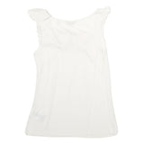 TED BAKER Womens White Ruffle Detail Sleeveless Round Neck Top M Elegant