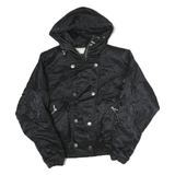 NILS Womens Black Hooded Zip Jacket M Polyester Quilted Elastic Hem