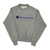 Reverse Weave Champion Spellout Sweatshirt - Small Grey Cotton