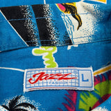 Jazz Fashion Graphic Hawaiian Shirt - Large Blue Cotton
