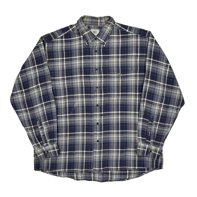 Lacoste Checked Flannel Shirt - XL White Cotton