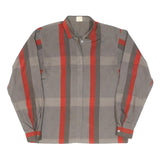 Womens Grey & Red Striped Shirt Long Sleeve Collared M Polyester Blend Classic