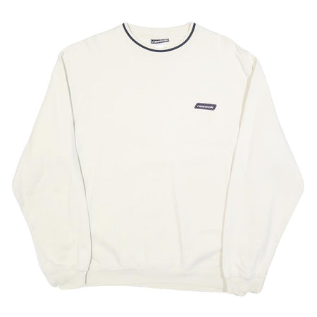 REEBOK Mens White Crew Neck Sweatshirt M Cotton Blend Sports Casual Pullover