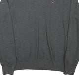 TOMMY HILFIGER Mens Grey Jumper Plain V-Neck Basic Knit L Classic Cotton Blend