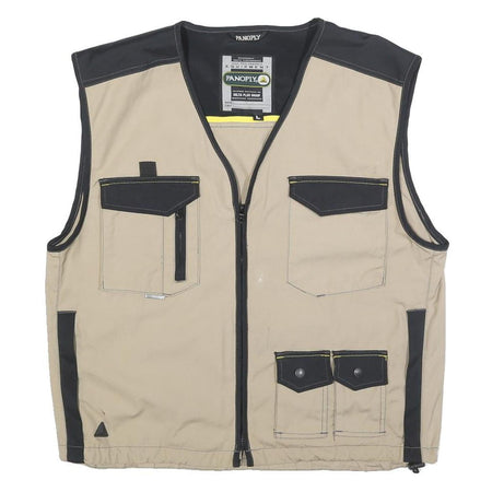 PANOPLY Mens Beige & Black Cotton Blend Zip Jacket L Casual Utility Vest