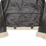 Womens Black Faux Leather Jacket XL Polyester Blend Plain Zip Collar Long Sleeve