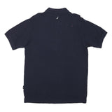 NAUTICA Mens Navy Blue Short Sleeve Plain Polo Shirt L Cotton Blend Casual