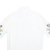 ZARA Womens White Embroidered Shirt Short Sleeve Collared S Floral Design