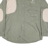 MAGELAN Mens Green & Beige Cotton Blend Shirt L Quilted Shoulder Elbow Patch