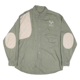 MAGELAN Mens Green & Beige Cotton Blend Shirt L Quilted Shoulder Elbow Patch