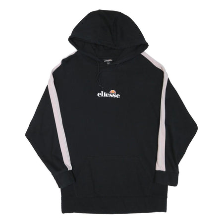 ELLESSE Womens Black & Pink Hoodie UK 12 Cotton Blend Pullover Casual Sweatshirt