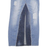 WAM Womens Blue Denim Paint Splatter Midi Skirt XL Distressed Casual