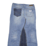 WAM Womens Blue Denim Paint Splatter Midi Skirt XL Distressed Casual