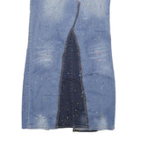 WAM Womens Blue Denim Paint Splatter Midi Skirt XL Distressed Casual